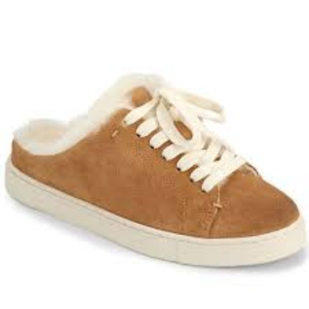 NEW Frye ivy genuine shearling sneaker mule - brown - silky suede leather 66 - Picture 3 of 9